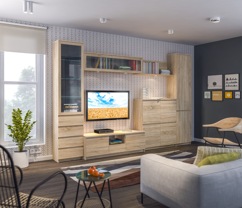 Стенки для гостиной, Веста набор Дуб Сонома L-3400