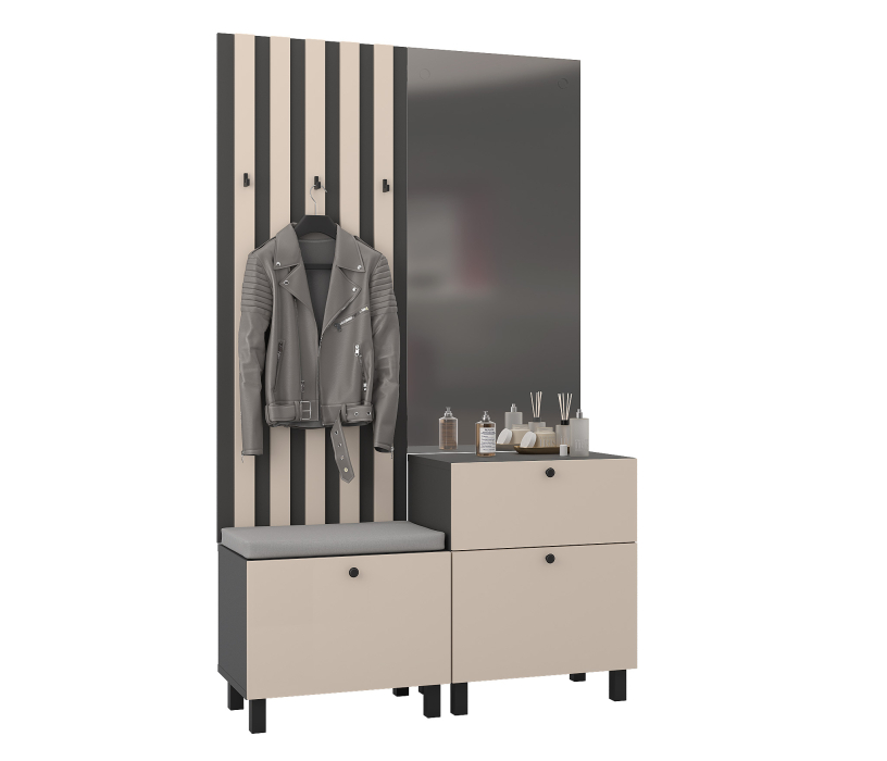 Прихожие, Прихожая Тренд с рейками Диамант серый/Белла Кашемир серый