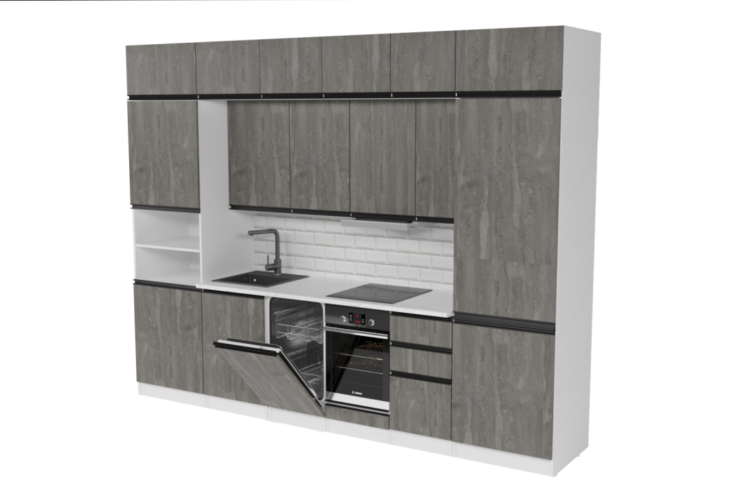Кухонные гарнитуры, Кухонный гарнитур Ноктюрн люкс 3,0 м Бетон темный ЛДСП