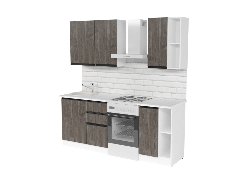 Кухонные гарнитуры, Кухонный гарнитур Ноктюрн медиум 1,4 м Бетон темный ЛДСП