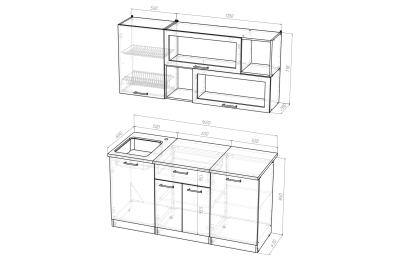 Кухонный гарнитур Паола стандарт 1,6 м Дуб грей/Дуб Браун ЛДСП
