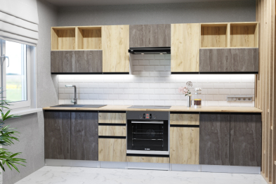 Кухонный гарнитур Виола Экстра 3,0 м Бетон темный/Дуб золотой ЛДСП