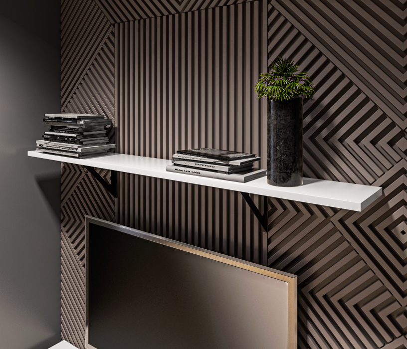 Настенные полки, Твин СБ-3387 Полка Белая 157 см с черным менсолодержателем