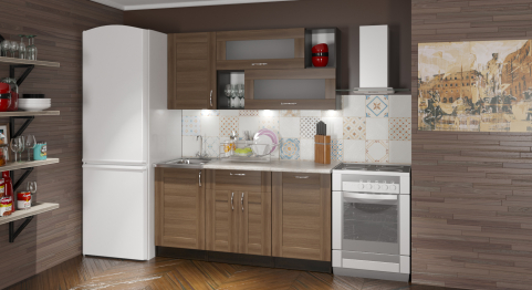 Кухонный гарнитур Кира стандарт 1,6 м Квадро Шимо темный ЛДСП