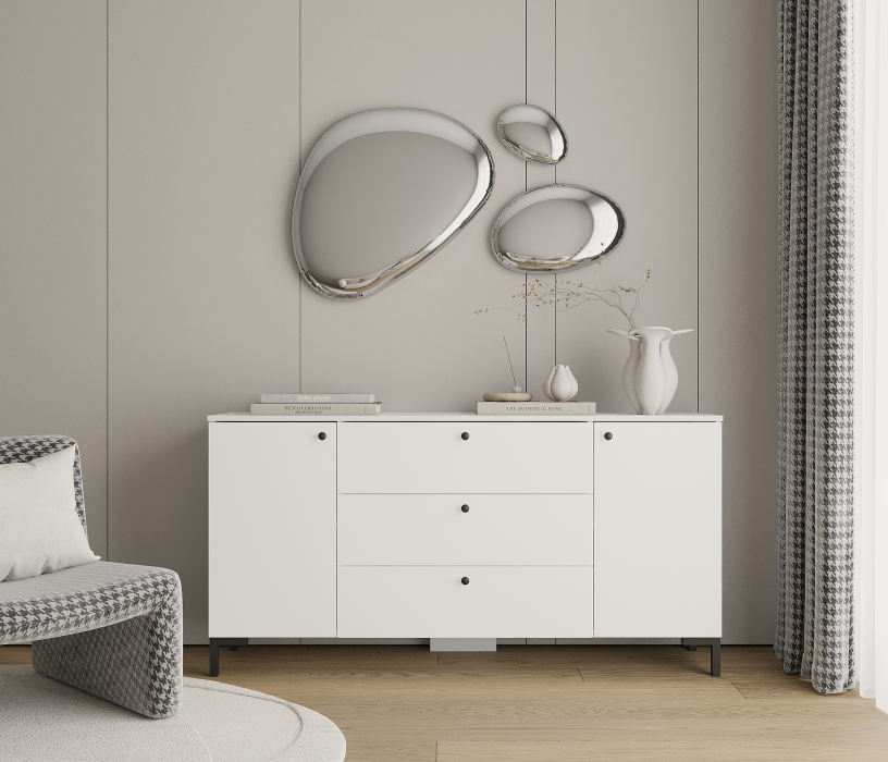 Комоды, Комод Тренд СБ-3443 3 ящика, 2 двери Белый/Белла Белый Альпийский