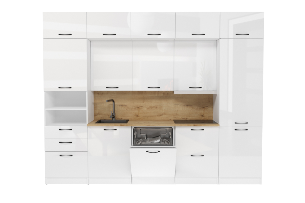 Кухонные гарнитуры, Кухня Жасмин экстра 5 3,0 м Белый глянец ЛДСП