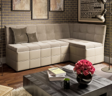 Диваны угловые кухонные, Скамья угловая со спальным местом Домино исп. 2 (велюр/кожзам)