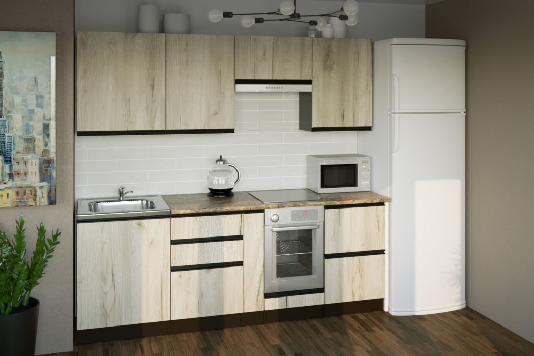 Кухонные гарнитуры, Кухонный гарнитур Равенна компакт 2,2 м Дуб браун ЛДСП