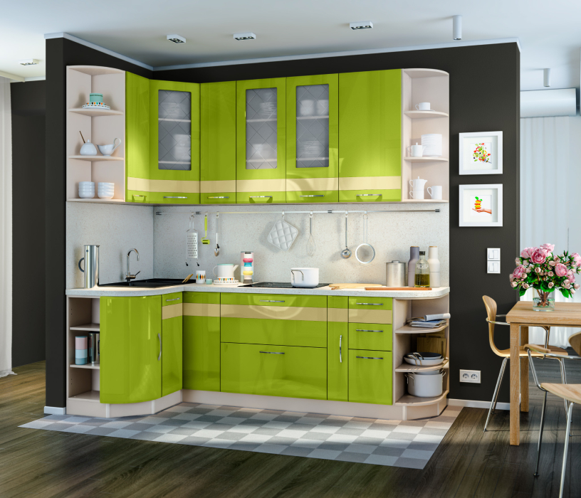 Кухонные гарнитуры, Регина Песочный/Оливковый Глянец22/Трани/Трани 2450*1200