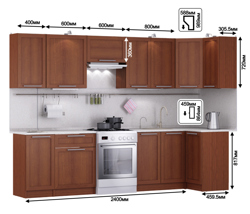 Кухонные гарнитуры, Кухня Квадро Ангелина угловая 300*100 см.