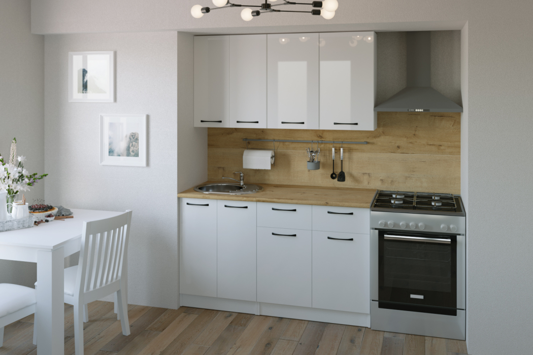 Кухонные гарнитуры, Кухня Жасмин медиум 2 1,4 м Белый глянец ЛДСП