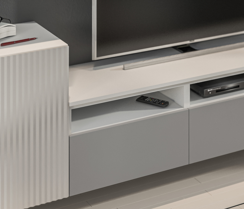 Стенки для гостиной, Гостиная (стенка) Тренд Белый/МДФ Джаз Светло-серый/МДФ Modern Светло-серый