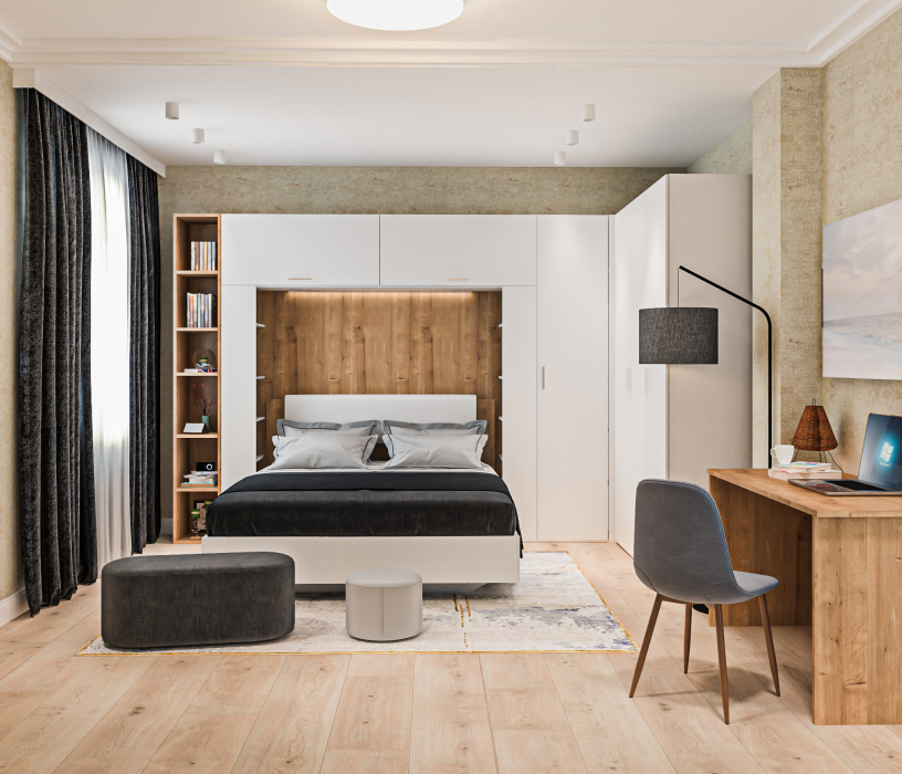 Спальные гарнитуры, Мальта спальня, кровать 160 см с подъемным механизмом Белый, Дуб Гамильтон