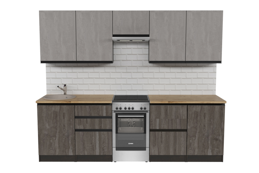 Кухонные гарнитуры, Кухонный гарнитур Симфония мега 2,5 м Бетон светлый/Бетон темный ЛДСП