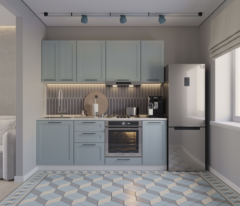 Кухонные гарнитуры, Кухонный гарнитур Регина Белый/МДФ Modern Серый 2,1 м