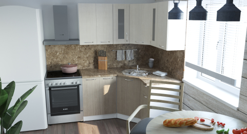 Кухонный гарнитур Ольга оптима 2 1,5 х 1,3 м Латте / Карамель ЛДСП