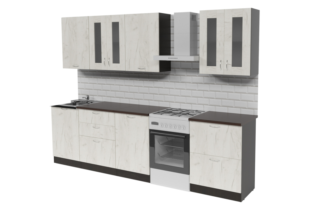 Кухонные гарнитуры, Кухонный гарнитур Лоретта компакт 2,2 м Дуб грей ЛДСП