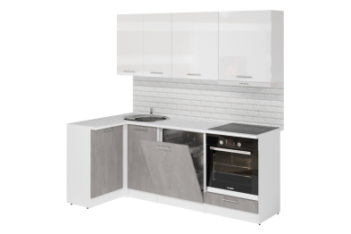 Кухонный гарнитур Терция прайм 1,1 х 2,0 м Белый глянец/Бетон Светлый ЛДСП