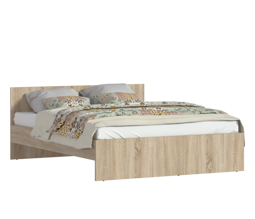 Кровати 160 см, Кровать Мамбо СБ-2679 дуб сонома с основанием и матрасом Эластик 14 160х200