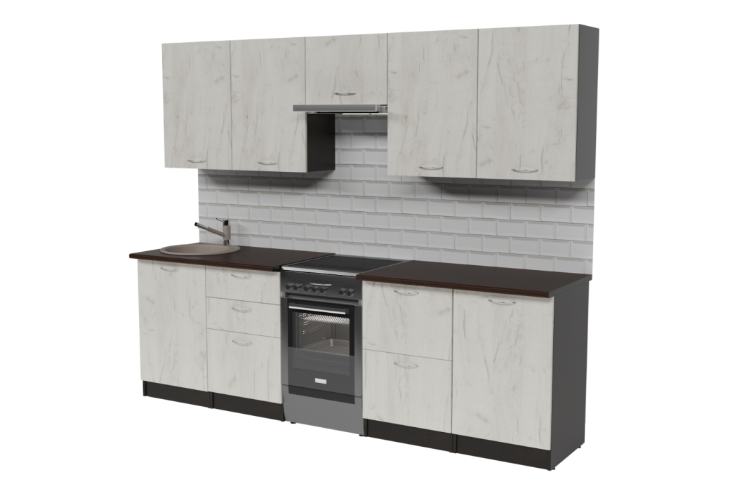 Кухонные гарнитуры, Кухонный гарнитур Лоретта мега 2,5 м Дуб грей ЛДСП