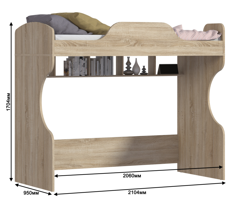 , Кровать Мамбо СБ-2871 дуб сонома/белый с матрасом Эластик 14 90х200