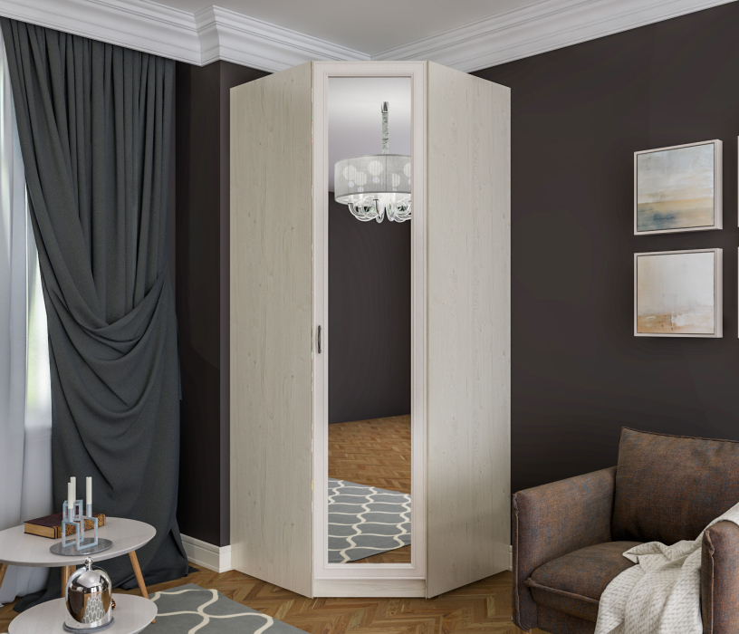 Для одежды, Шкаф угловой Гранд / Ливерпуль СБ-3513 Дуб Приморский Белый/МДФ Классика Светлый