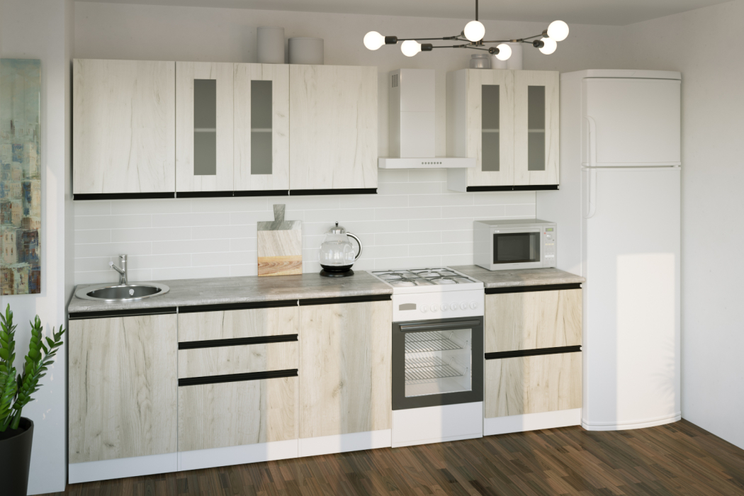 Кухонные гарнитуры, Кухонный гарнитур Паола компакт 2,2 м Дуб грей/Дуб Браун ЛДСП