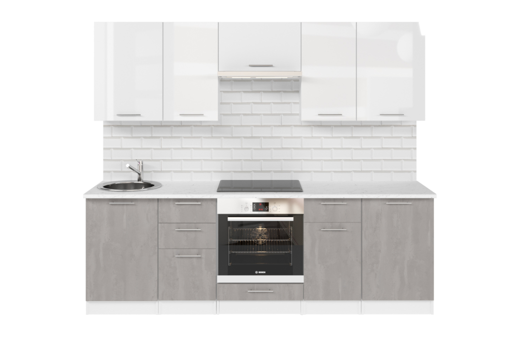 Кухонные гарнитуры, Кухонный гарнитур Терция базис 2,4 м Белый глянец/Бетон светлый ЛДСП