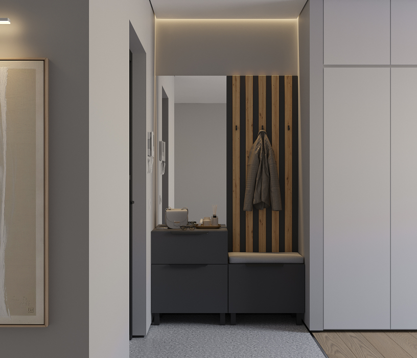 Прихожие, Прихожая Тренд с рейками Диамант серый