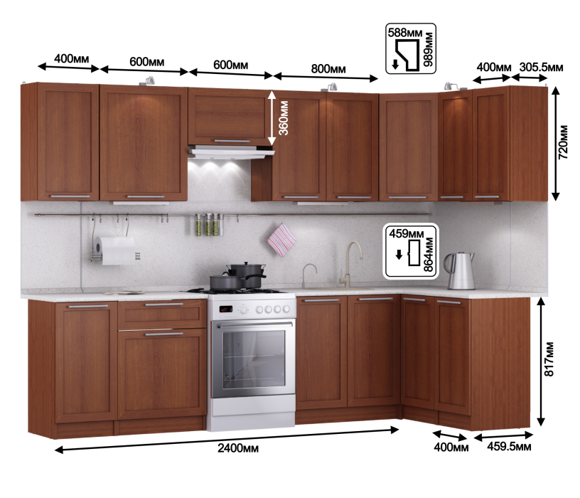 Кухонные гарнитуры, Кухня Квадро Ангелина угловая 300*140 см.