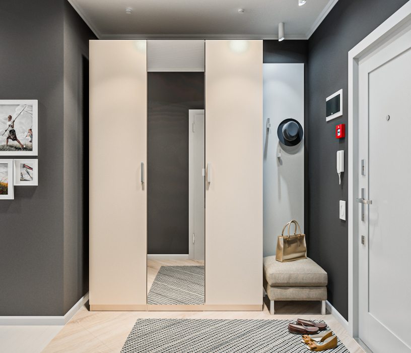 Для одежды, Шкаф трехдверный МАКС с зеркалом Кашемир серый