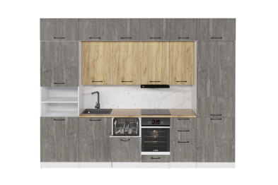 Кухонный гарнитур Сапфир 2 3,0 м Дуб золотой / Бетон темный ЛДСП