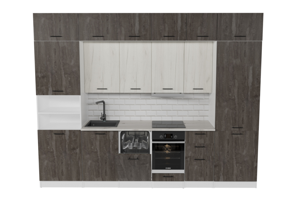 Кухонные гарнитуры, Кухонный гарнитур Сиена люкс 3,0 м Дуб грей/Бетон темный ЛДСП