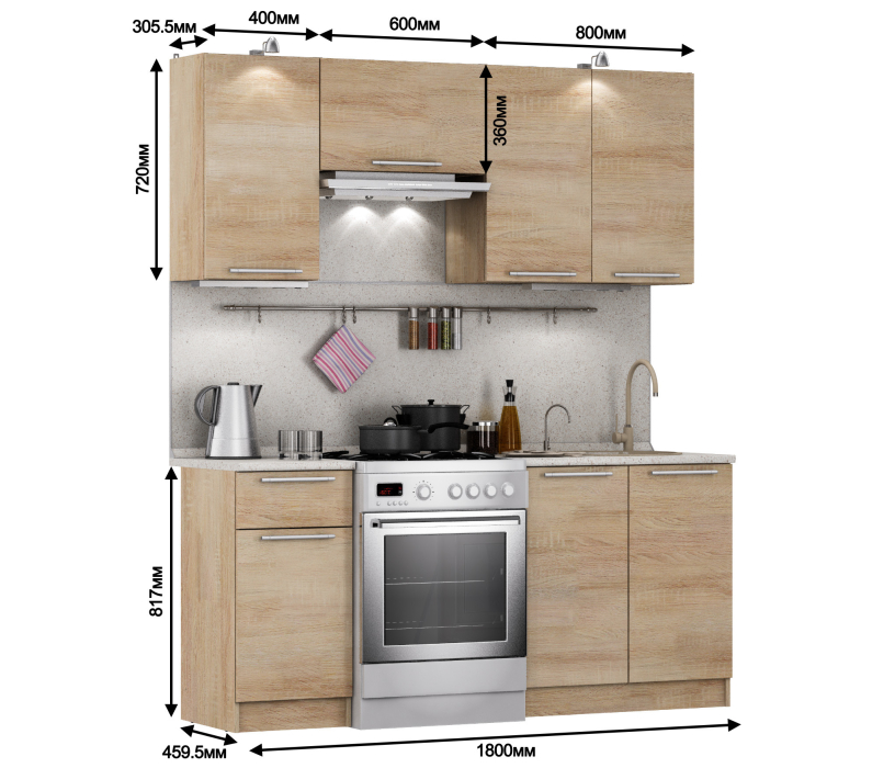Кухонные гарнитуры, Кухонный гарнитур Ангелина-180 Классик Дуб Сонома