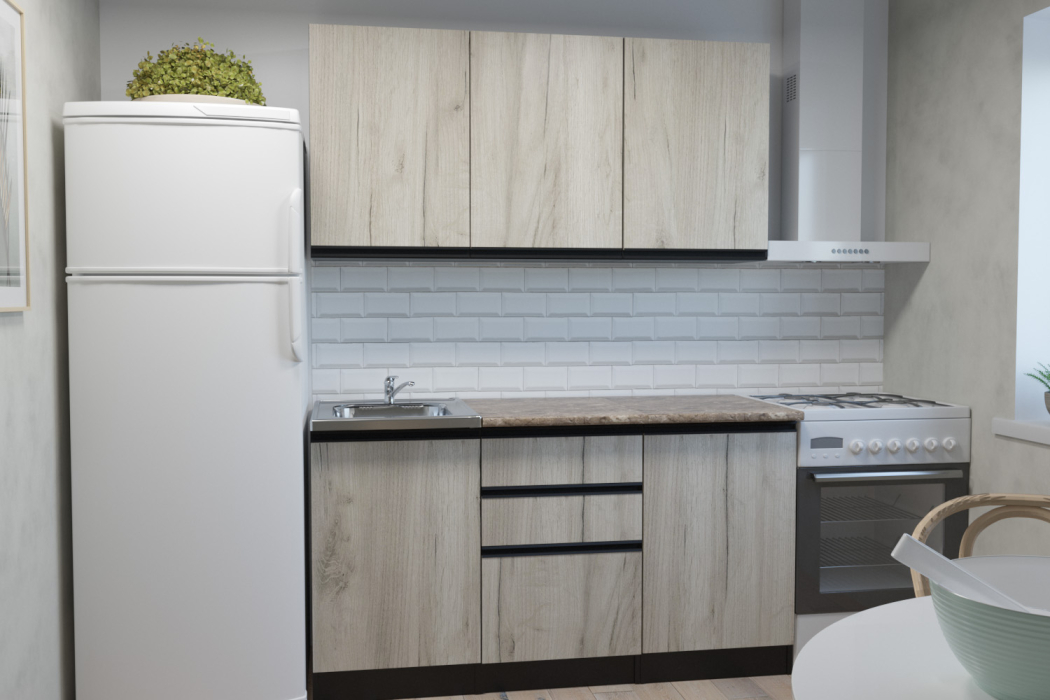 Кухонные гарнитуры, Кухонный гарнитур Равенна нормал 1,5 м Дуб браун ЛДСП