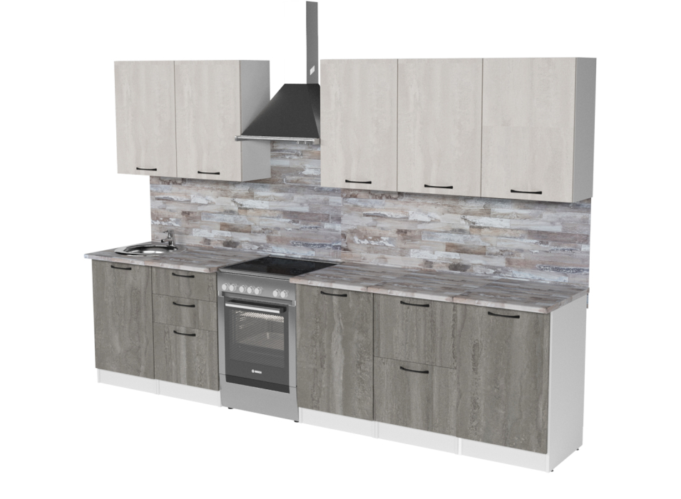 Кухонные гарнитуры, Кухонный гарнитур Нефрит 2,5 м Бетон темный/Бетон светлый ЛДСП