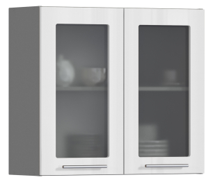 Анна АП-80 полка с 2-мя витринами Белый глянец