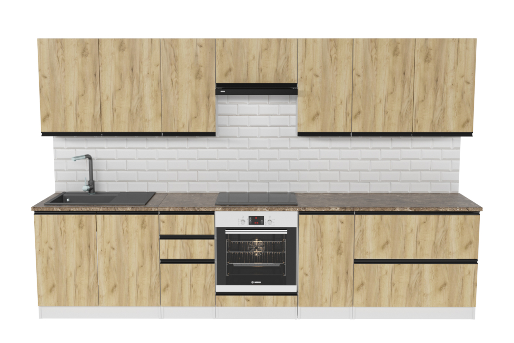 Кухонные гарнитуры, Кухонный гарнитур Янтарь Экстра 3,0 м Дуб золотой ЛДСП