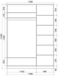 Хит-23-17-55 Шкаф-купе 2-х дверный, 2 зеркала (2300х1682х620)