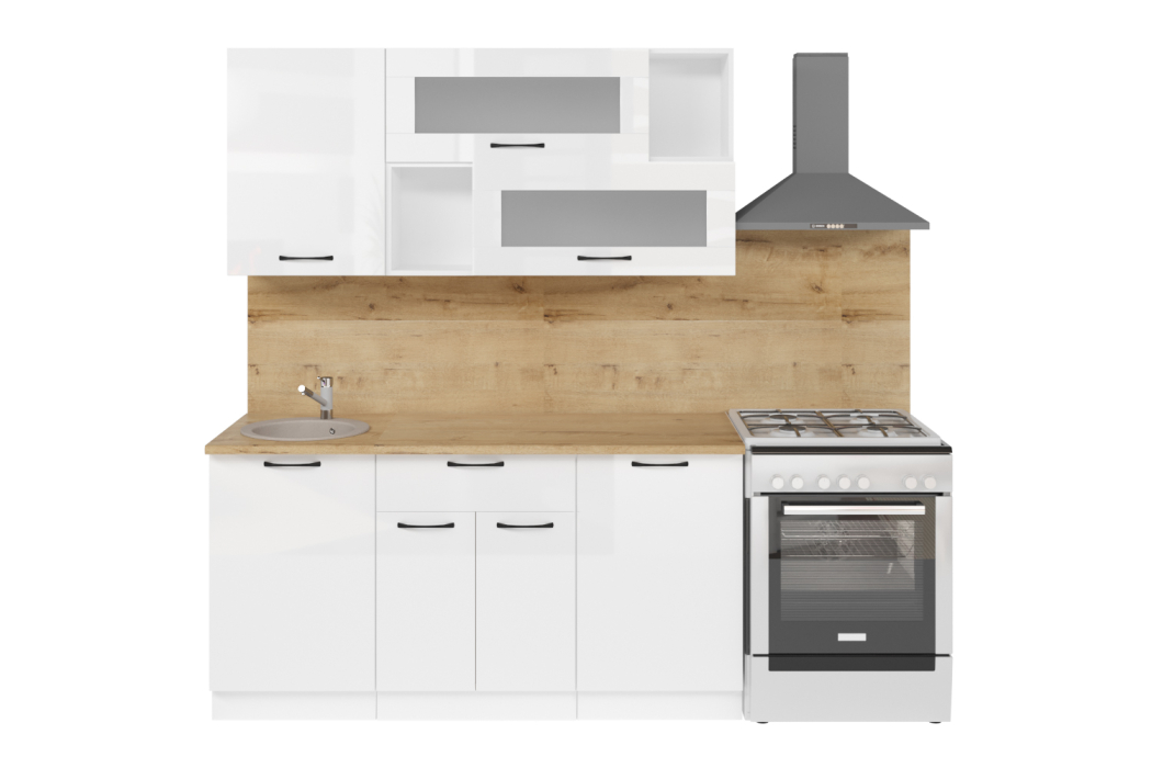 Кухонные гарнитуры, Кухня Жасмин стандарт 1,6 м Белый глянец ЛДСП