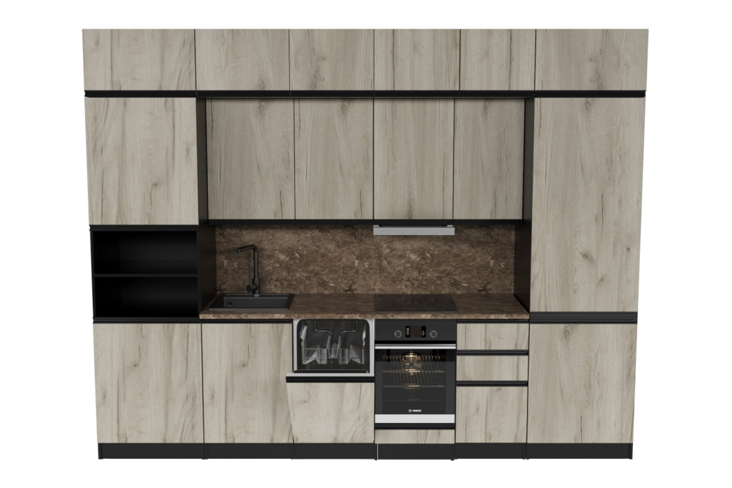 Кухонные гарнитуры, Кухонный гарнитур Равенна люкс 3,0 м Дуб браун ЛДСП