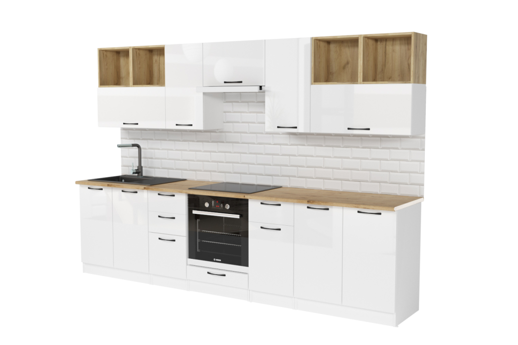 Кухонные гарнитуры, Кухонный гарнитур Жасмин экстра 2 3,0 м Белый глянец ЛДСП