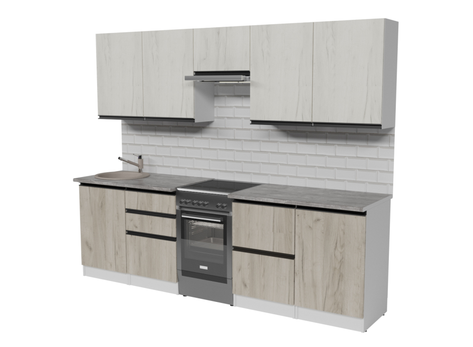 Кухонные гарнитуры, Кухонный гарнитур Паола мега 2,5 м Дуб грей/Дуб Браун ЛДСП
