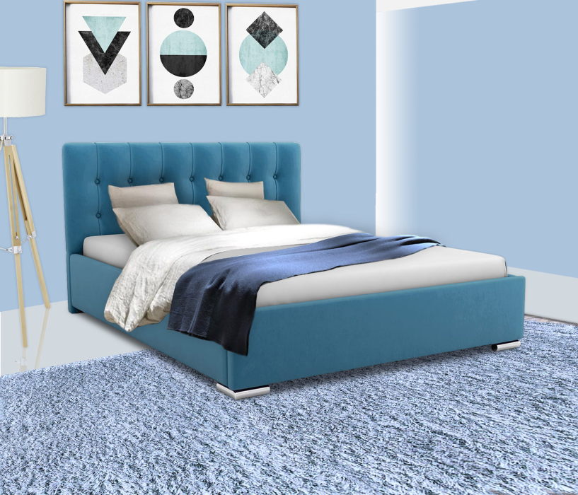 Двуспальные, Кровать Бостон 1600х2000, латофлех, велюр 115 синий