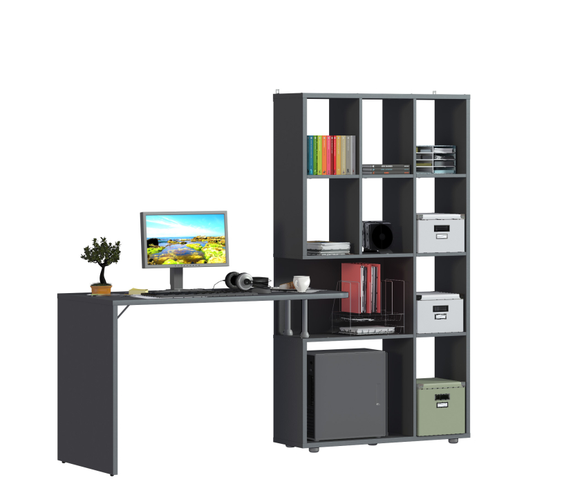 Открытые, Стеллаж со столом Техно СБ-2303.Н Диамант серый