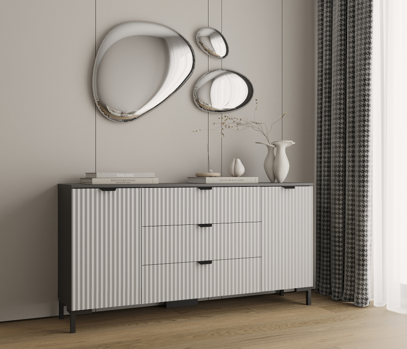 Комоды, Комод Тренд СБ-3443 3 ящика, 2 двери Диамант серый/МДФ Джаз серый