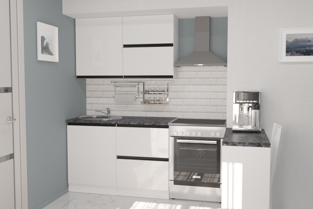 Кухонные гарнитуры, Кухонный гарнитур Лотос лайт 1,2 м Белый глянец ЛДСП