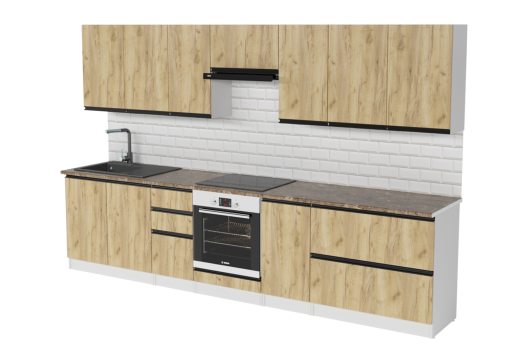 Кухонные гарнитуры, Кухонный гарнитур Янтарь Экстра 3,0 м Дуб золотой ЛДСП