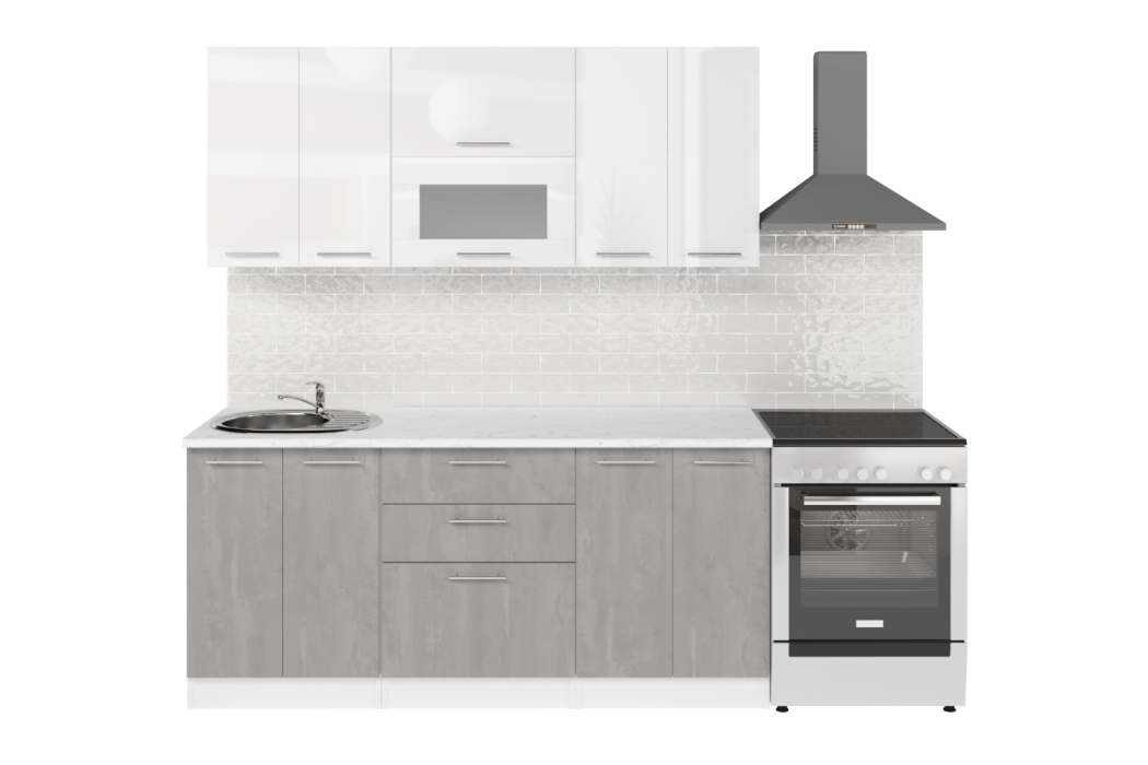Кухонные гарнитуры, Кухонный гарнитур Терция макси 2 1,8 м Белый глянец/Бетон Светлый ЛДСП
