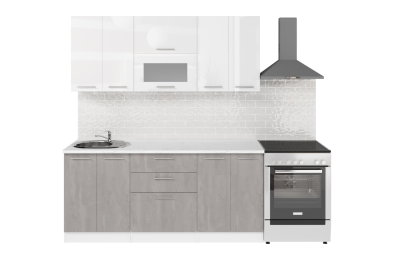 Кухонный гарнитур Терция макси 2 1,8 м Белый глянец/Бетон Светлый ЛДСП